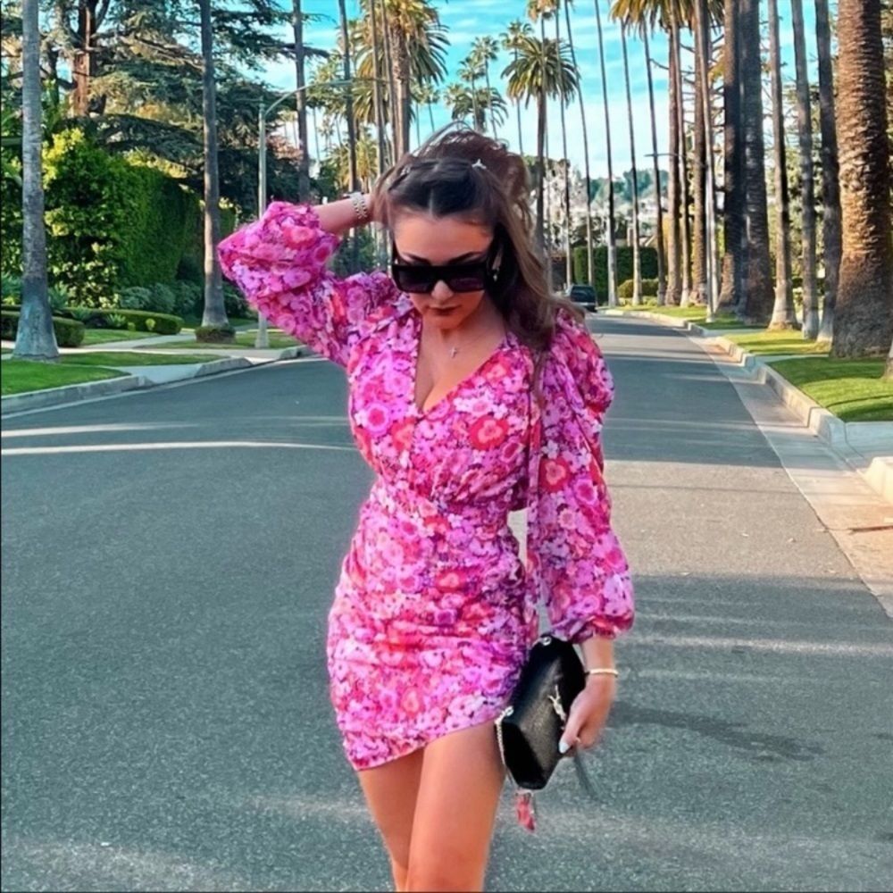 NEW For Love and Lemons Cheyenne Pink Floral Mini Dress XS